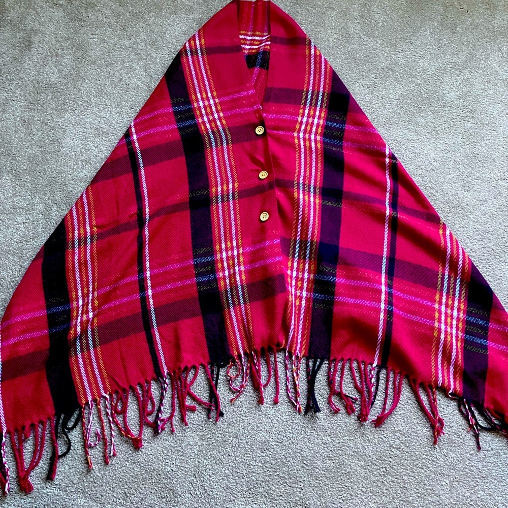 Red plaid poncho (feels like flannel)